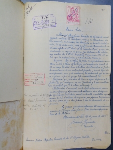 Hoja manuscrita por Manuel Hernández en julio de 1958, en la que solicita la anulación de sus antecedentes penales.